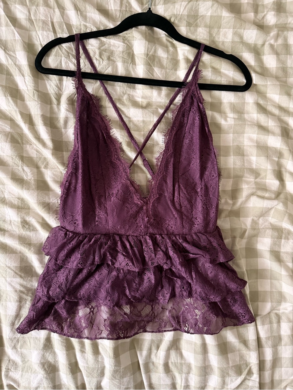 Lace Ruffle Camisole in Purple from UO